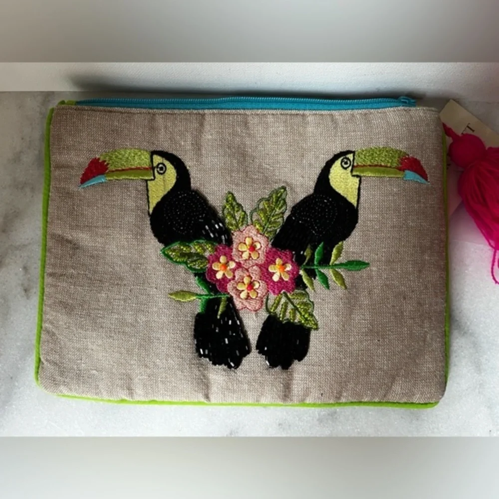 Antik Kraft Colorful Toucan Embroidered Pouch,cosmetic bag